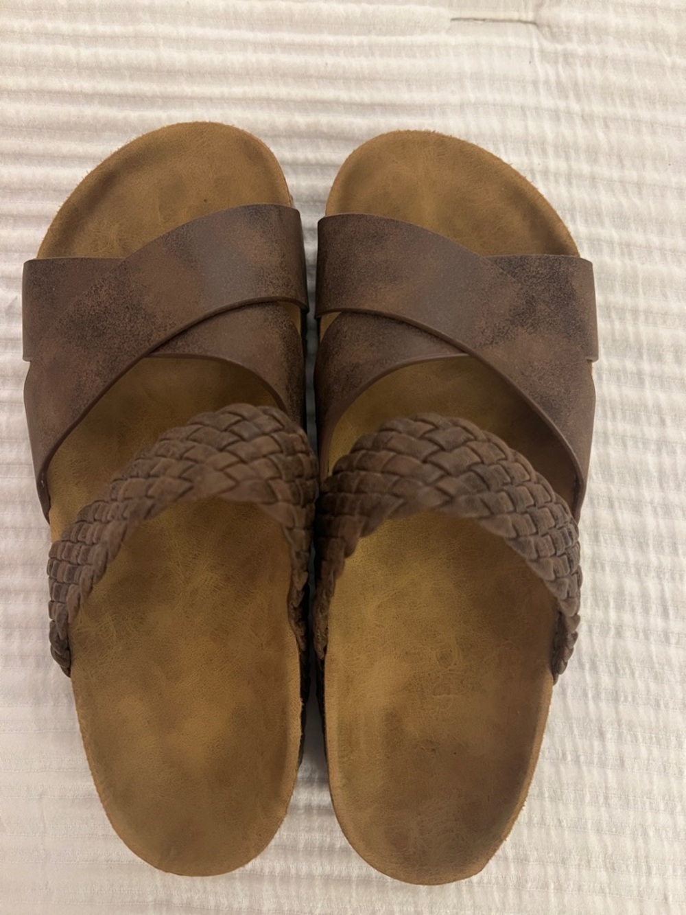Braided-Strap Brown Slide Sandals